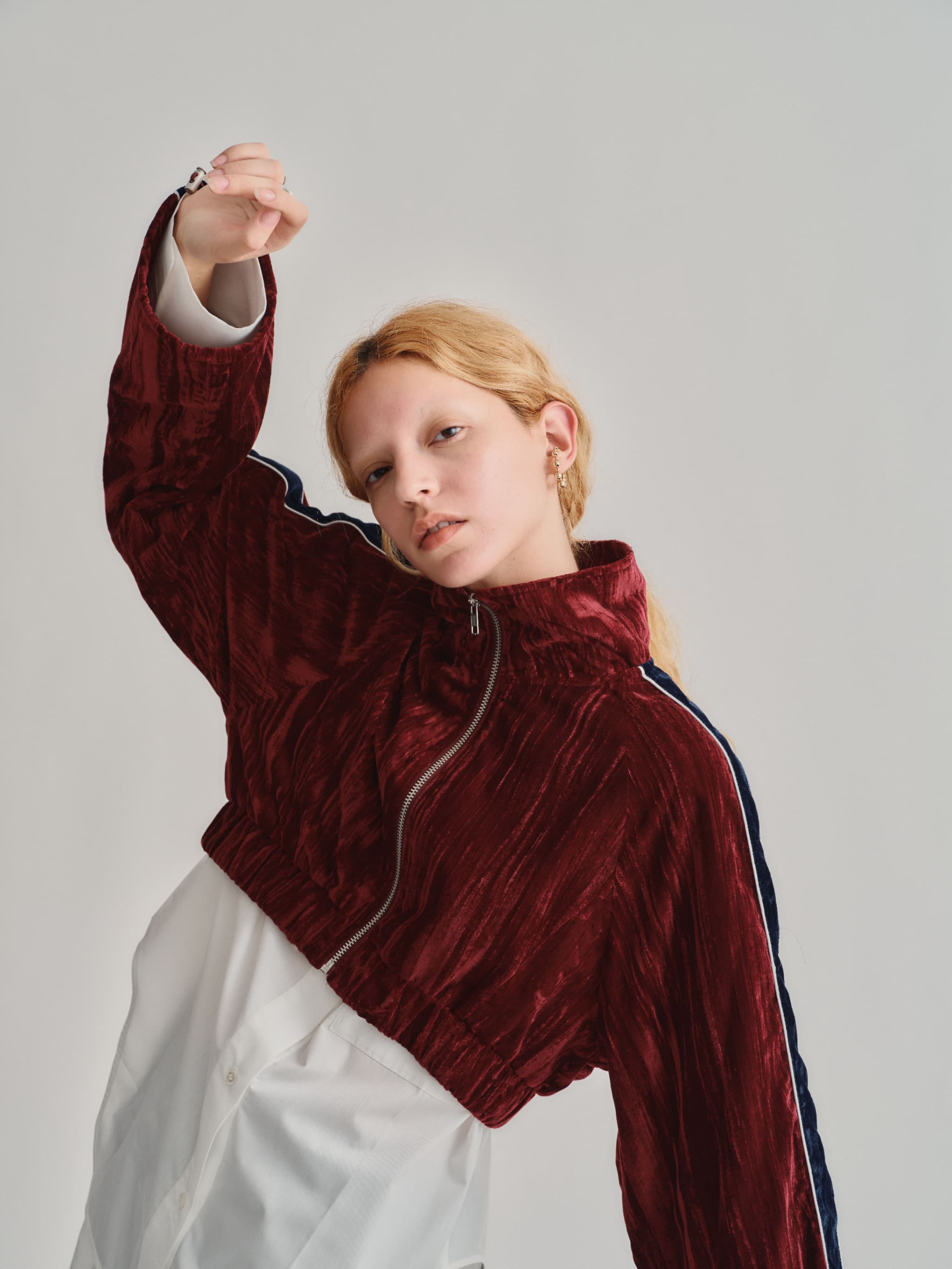 VELOUR TRACK SHORT JACKET / BURGUNDY – led-tokyo│レッドトーキョー