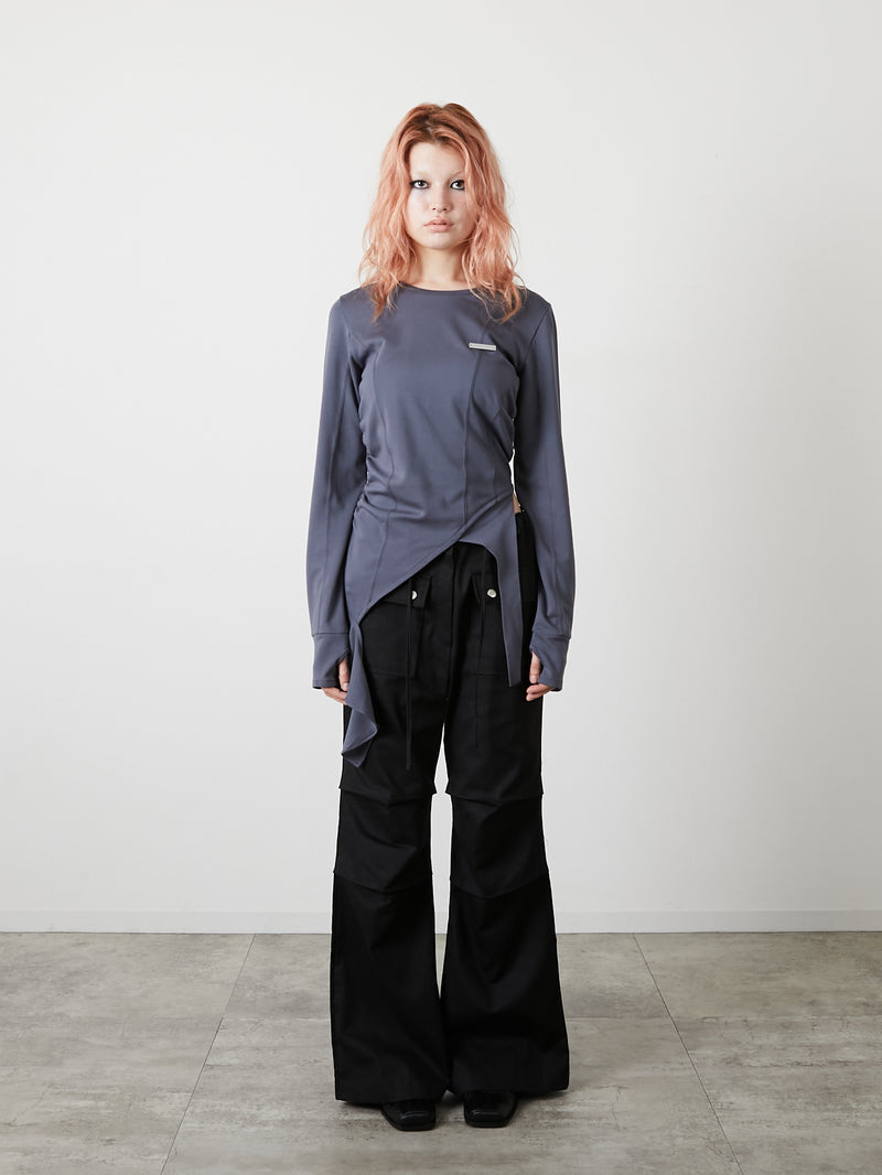 ASYMMETRY FRILL TOPS / CHARCOAL GRAY
