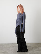 ASYMMETRY FRILL TOPS / CHARCOAL GRAY