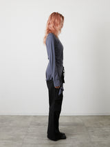 ASYMMETRY FRILL TOPS / CHARCOAL GRAY