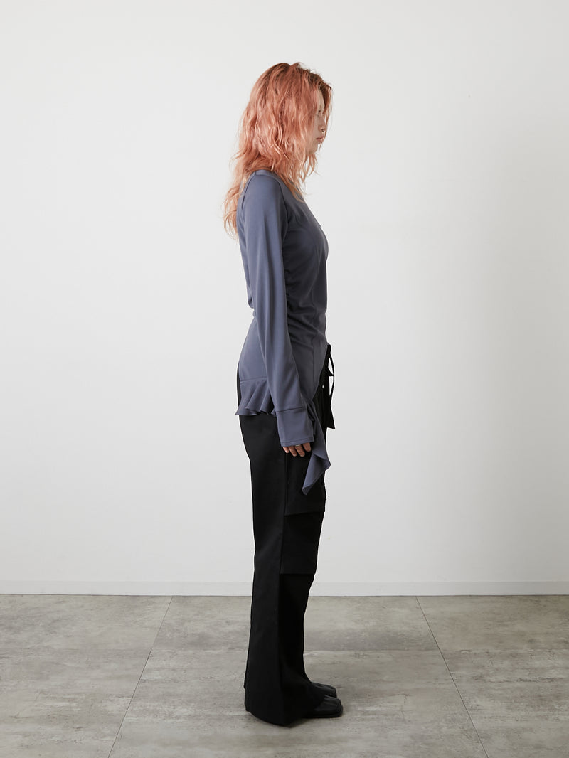 ASYMMETRY FRILL TOPS / CHARCOAL GRAY