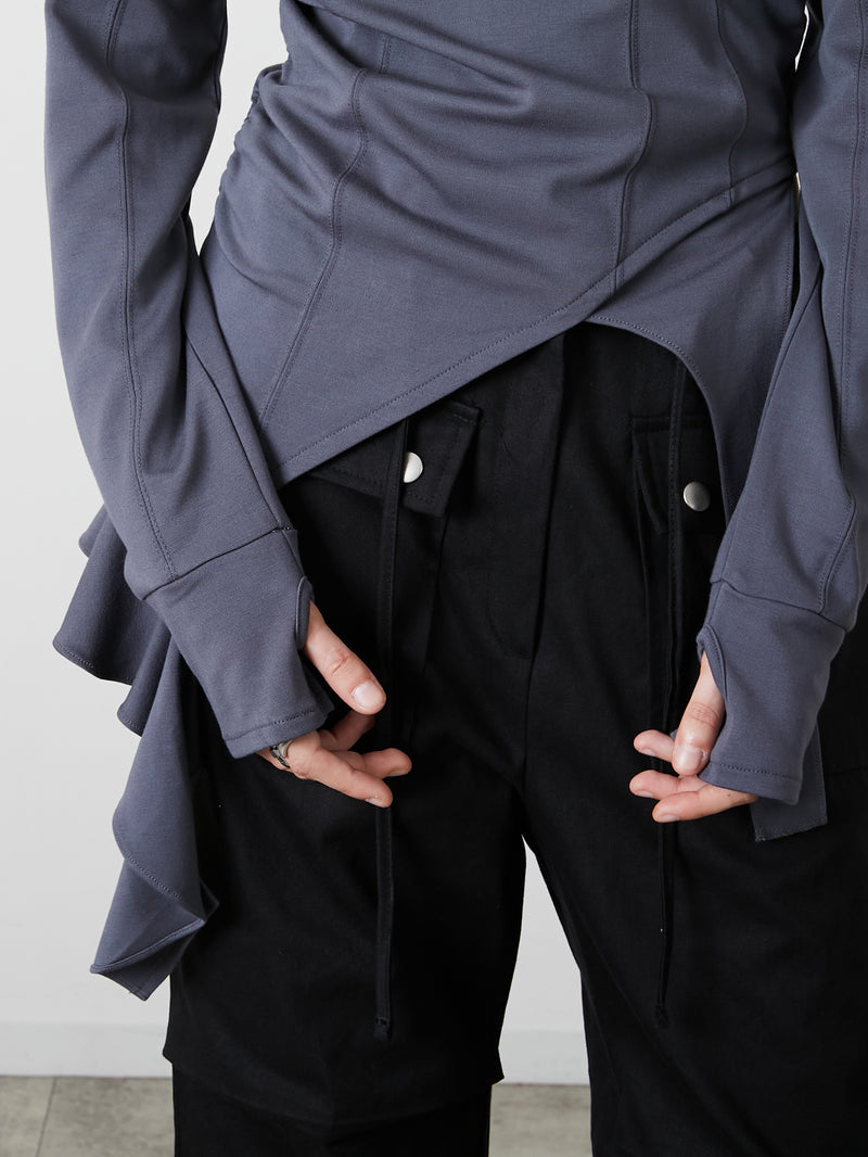 ASYMMETRY FRILL TOPS / CHARCOAL GRAY