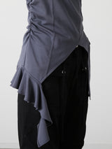 ASYMMETRY FRILL TOPS / CHARCOAL GRAY