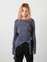 ASYMMETRY FRILL TOPS / CHARCOAL GRAY