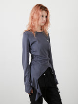 ASYMMETRY FRILL TOPS / CHARCOAL GRAY