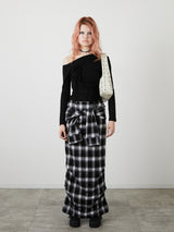 ONE SHOULDER RIBBON TOPS / BLACK