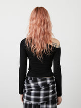 ONE SHOULDER RIBBON TOPS / BLACK