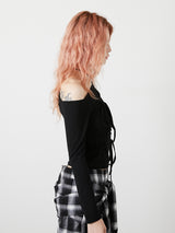 ONE SHOULDER RIBBON TOPS / BLACK
