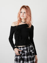 ONE SHOULDER RIBBON TOPS / BLACK