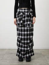 DRAPE LONG SKIRT / CHECK
