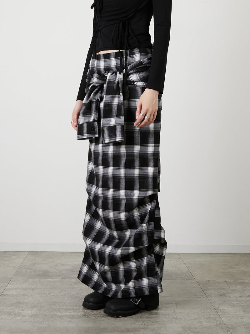 DRAPE LONG SKIRT / CHECK