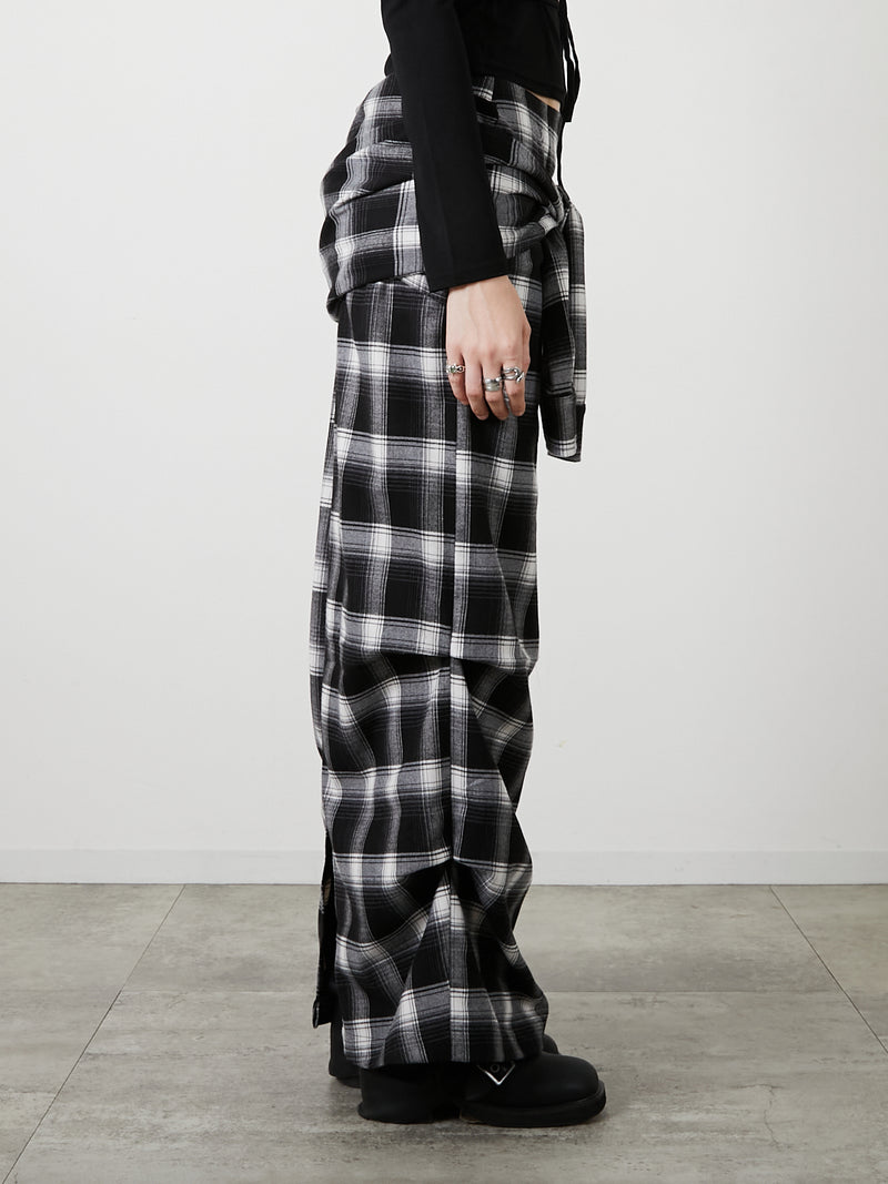 DRAPE LONG SKIRT / CHECK