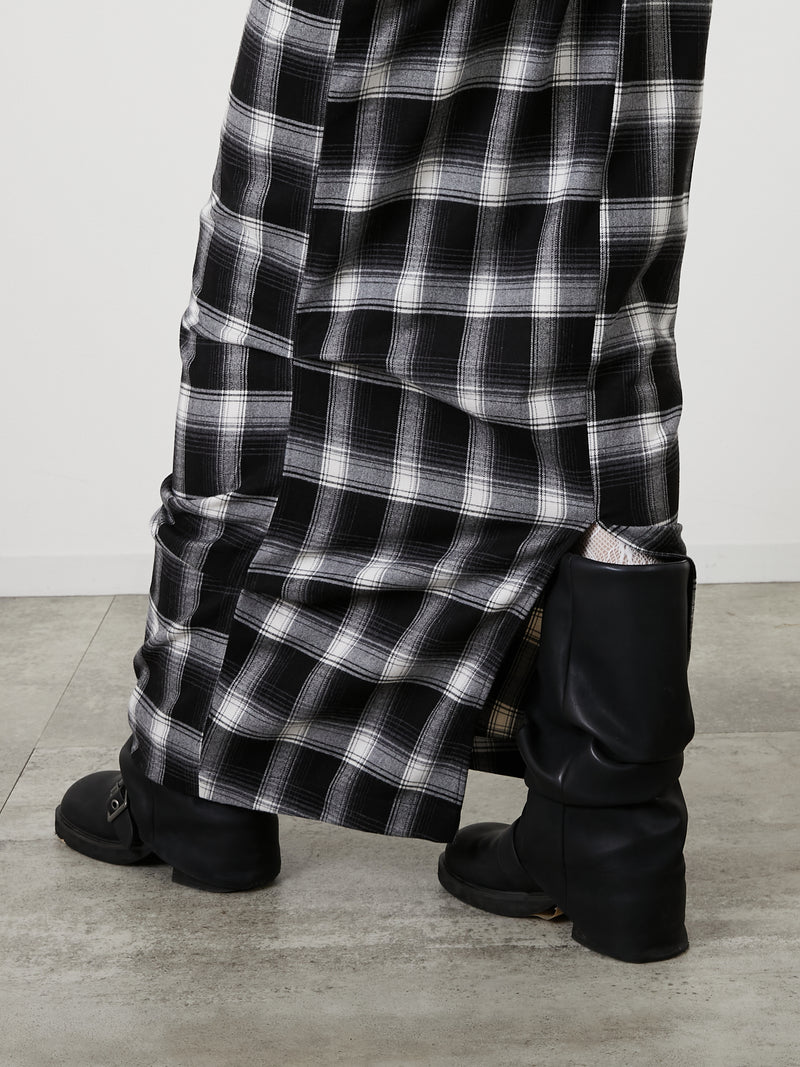 DRAPE LONG SKIRT / CHECK