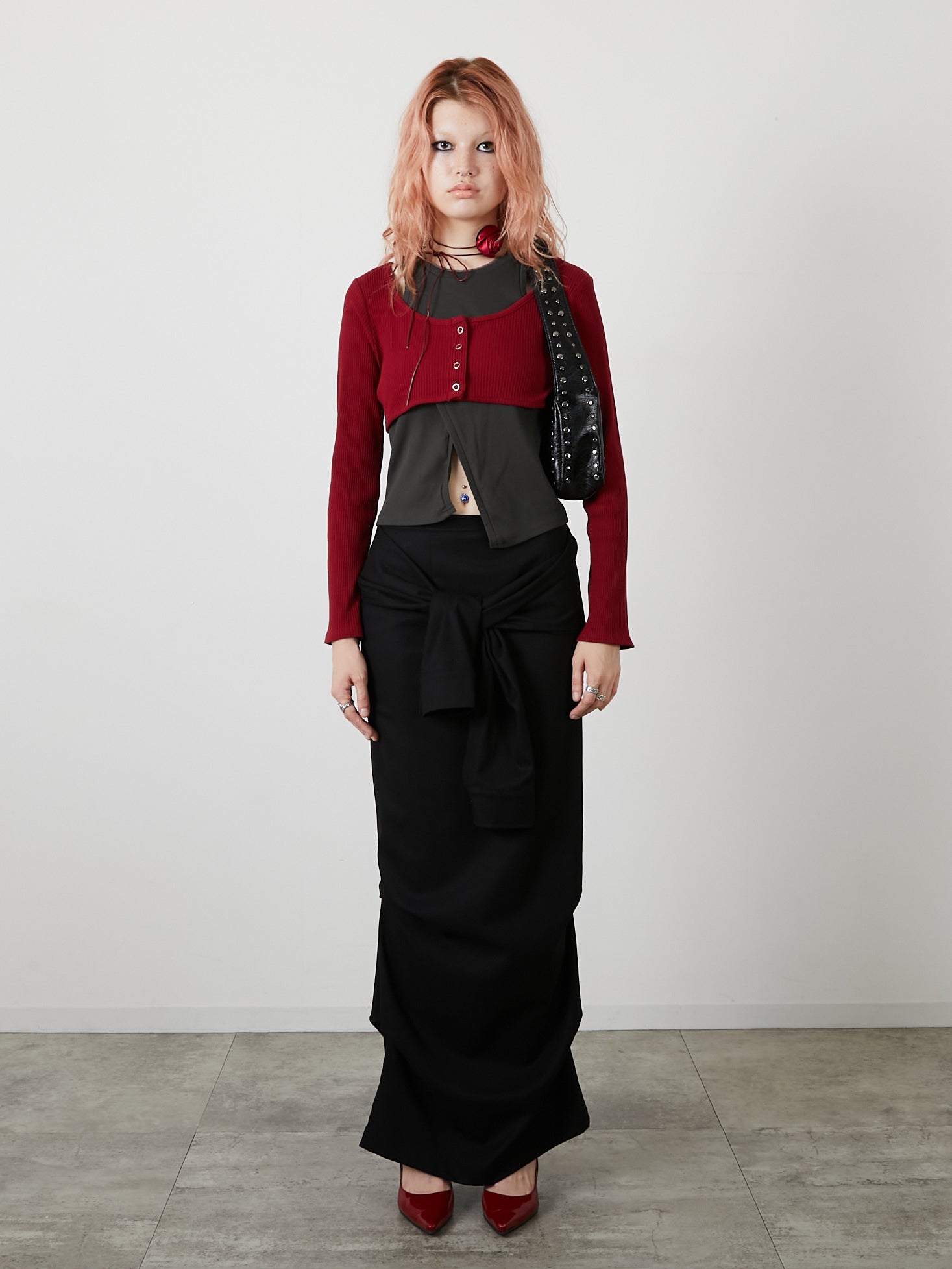 DRAPE LONG SKIRT / BLACK