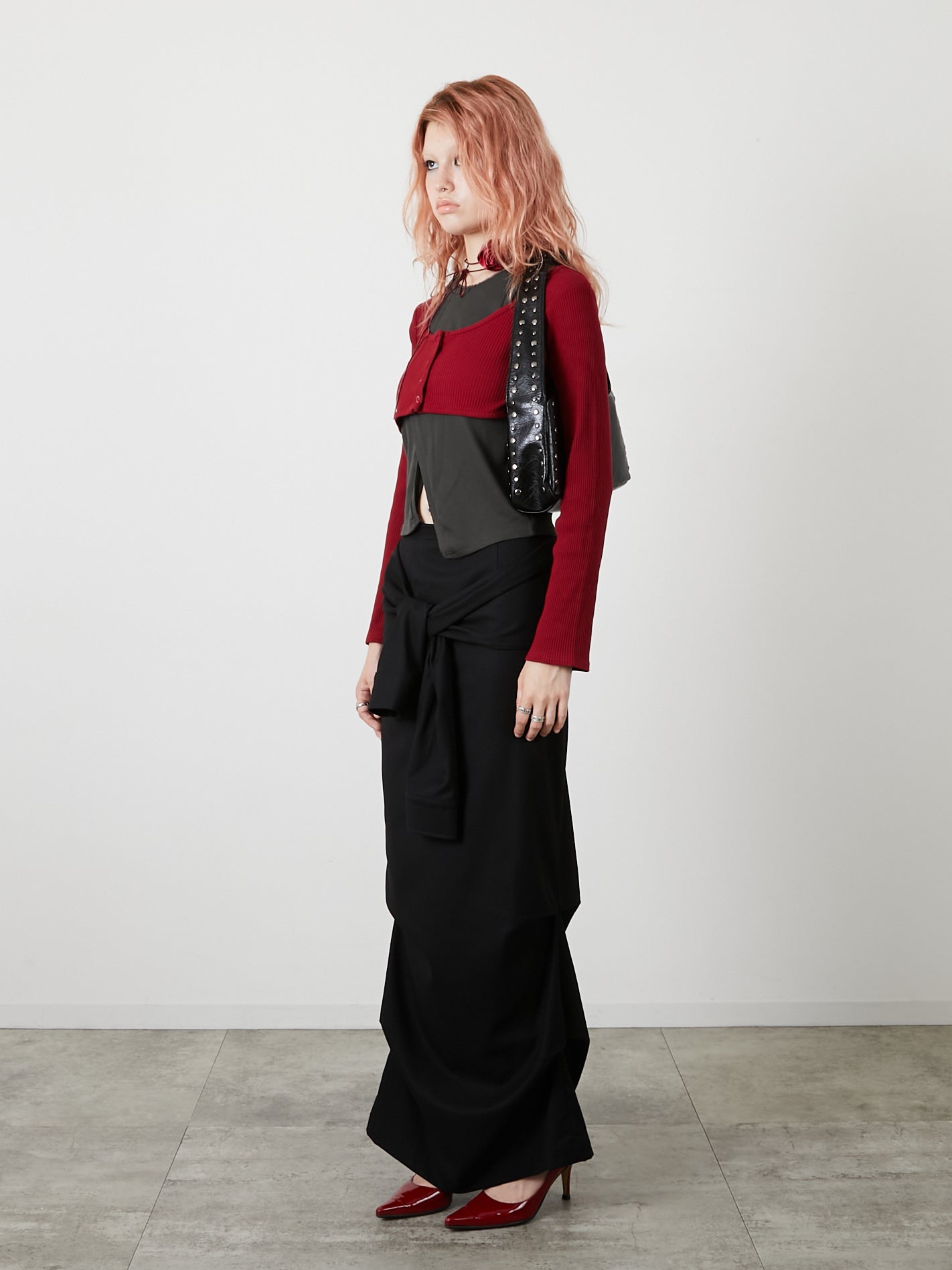 DRAPE LONG SKIRT / BLACK