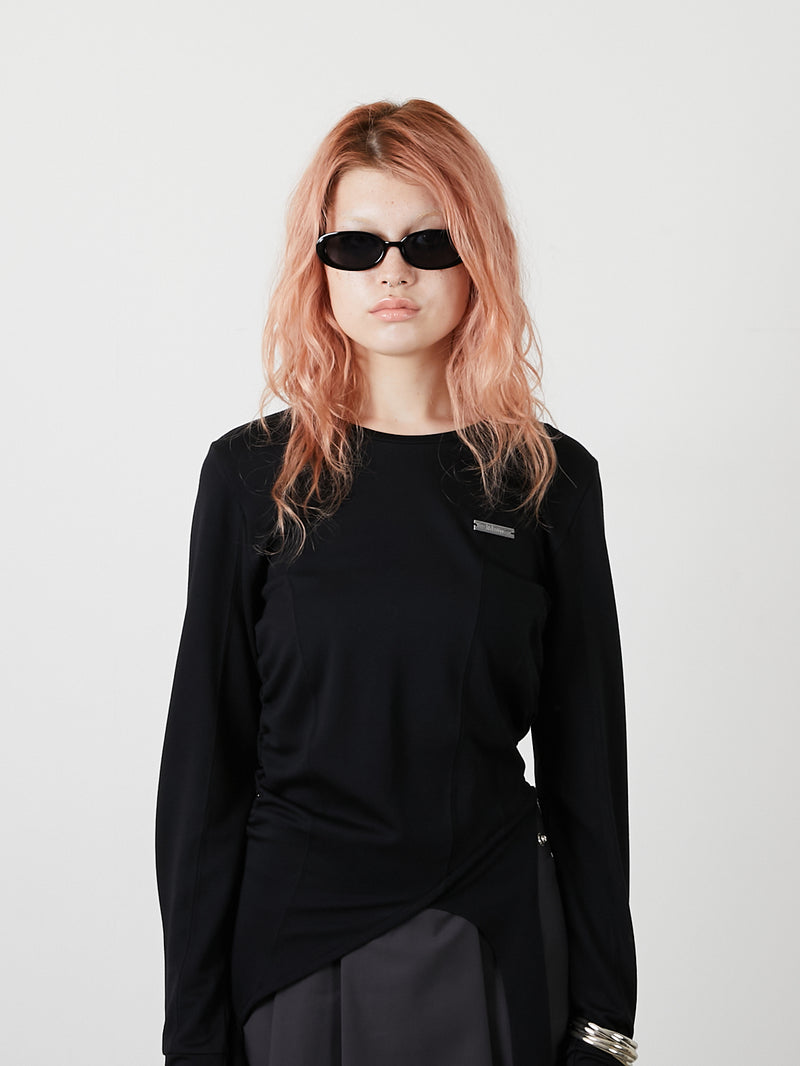 ASYMMETRY FRILL TOPS / BLACK