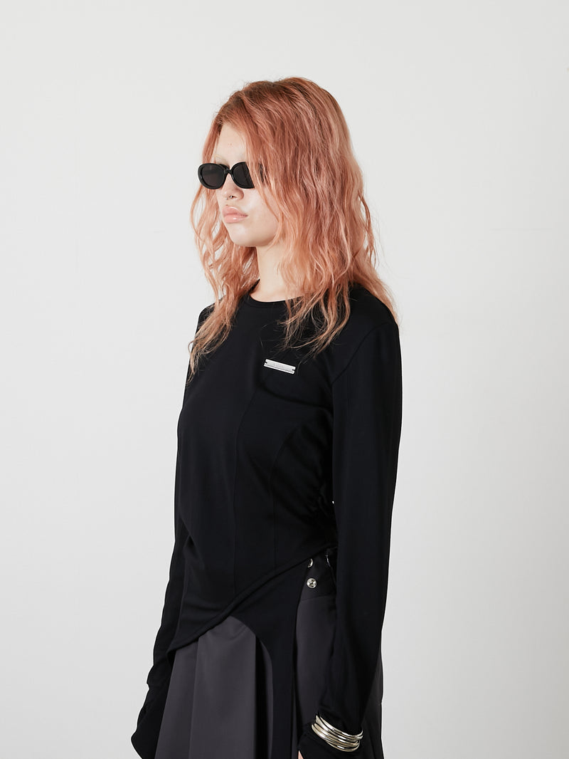 ASYMMETRY FRILL TOPS / BLACK
