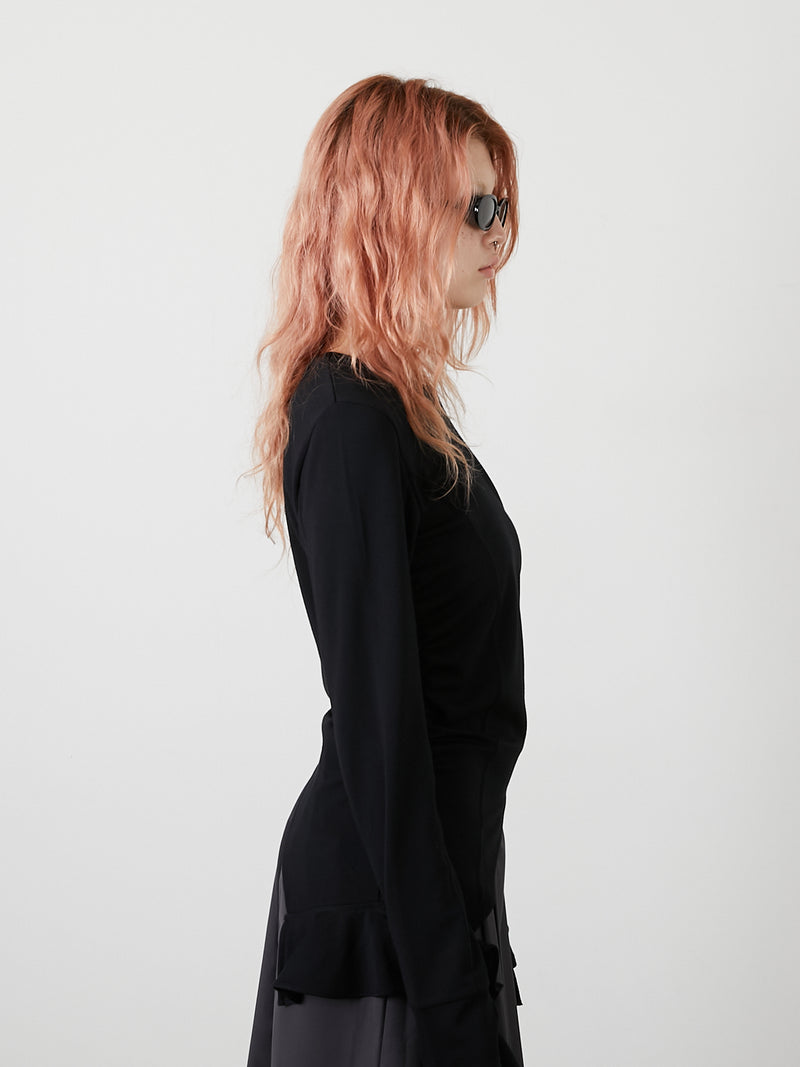 ASYMMETRY FRILL TOPS / BLACK