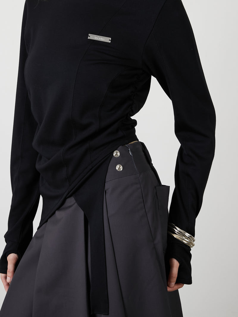 ASYMMETRY FRILL TOPS / BLACK