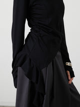 ASYMMETRY FRILL TOPS / BLACK
