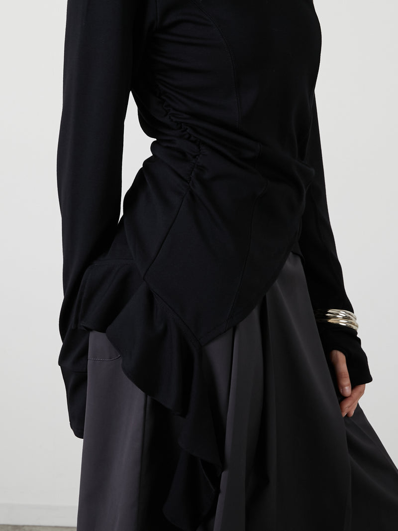 ASYMMETRY FRILL TOPS / BLACK
