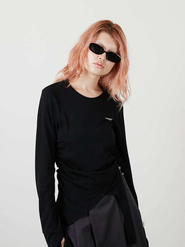 ASYMMETRY FRILL TOPS / BLACK