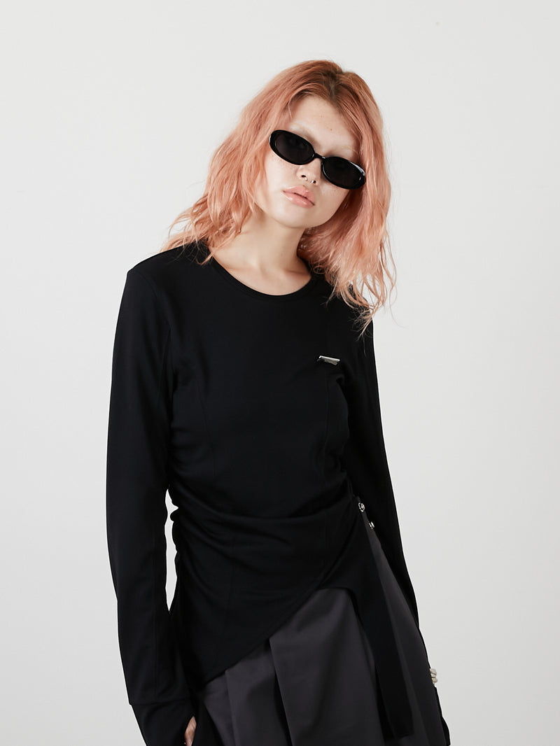 ASYMMETRY FRILL TOPS / BLACK