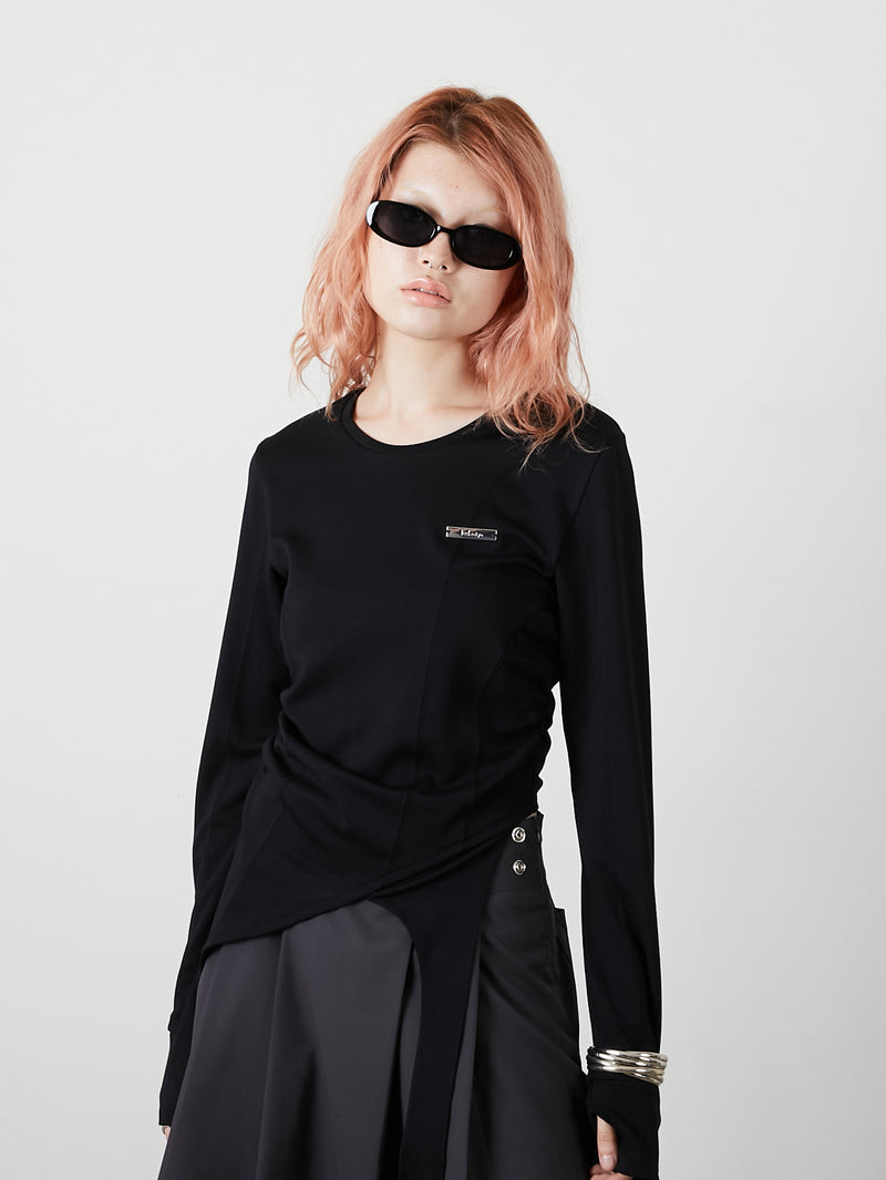 ASYMMETRY FRILL TOPS / BLACK