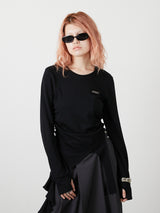 ASYMMETRY FRILL TOPS / BLACK