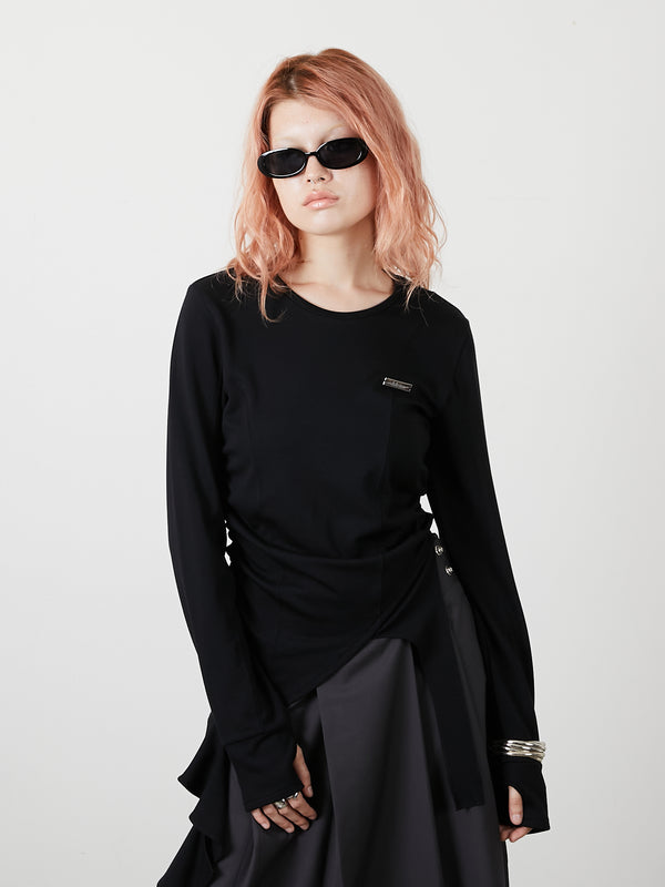 ASYMMETRY FRILL TOPS / BLACK