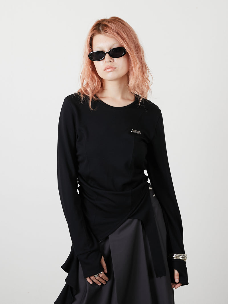 ASYMMETRY FRILL TOPS / BLACK