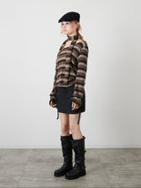 MUFFLER SET BORDER KNIT / BROWN