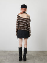 MUFFLER SET BORDER KNIT / BROWN