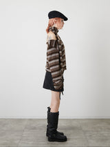 MUFFLER SET BORDER KNIT / BROWN