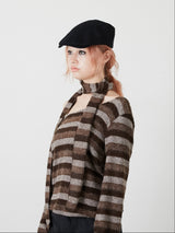 MUFFLER SET BORDER KNIT / BROWN