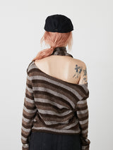 MUFFLER SET BORDER KNIT / BROWN