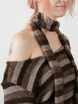 MUFFLER SET BORDER KNIT / BROWN