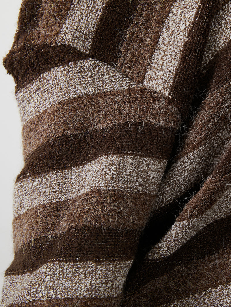 MUFFLER SET BORDER KNIT / BROWN