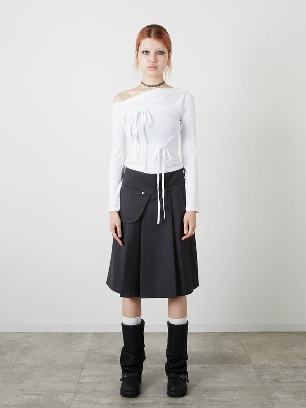 POCKET PLEATS SKIRT / CHARCOAL GRAY