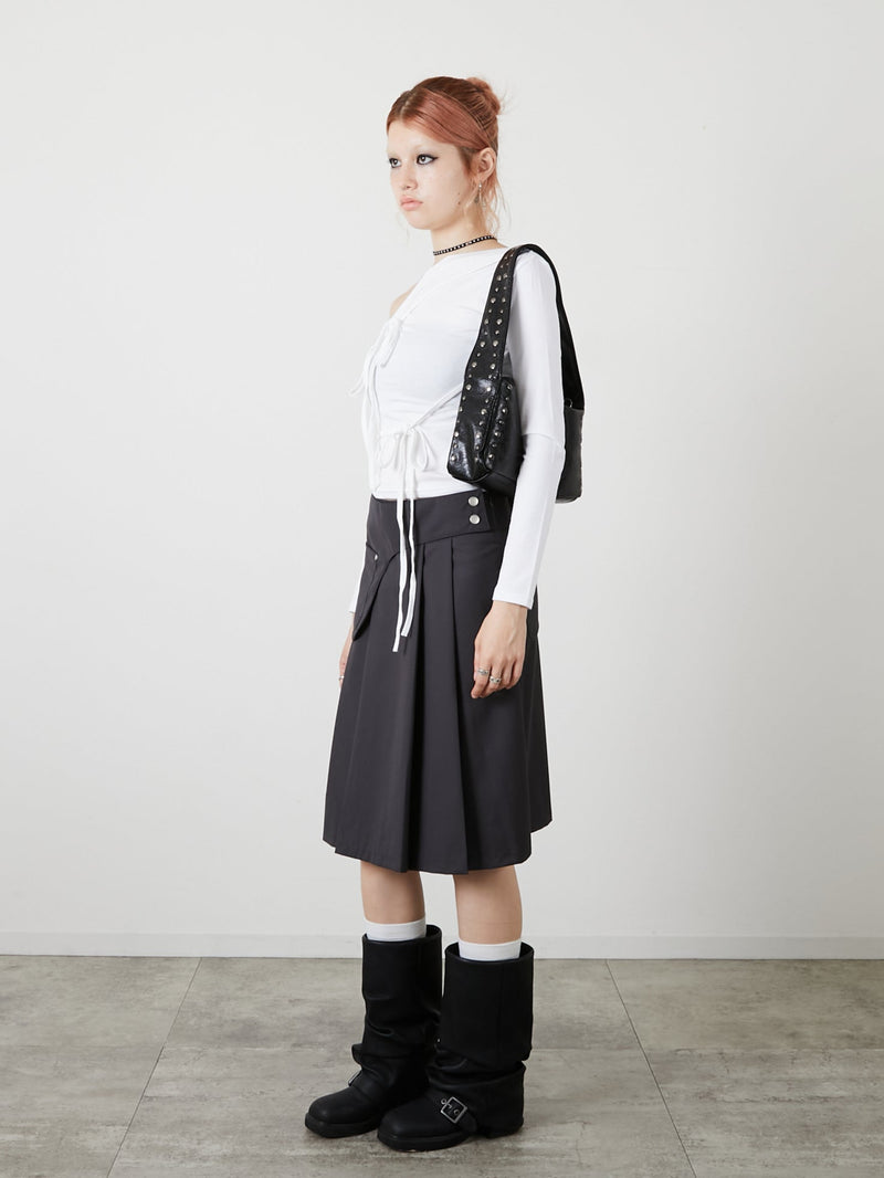 POCKET PLEATS SKIRT / CHARCOAL GRAY