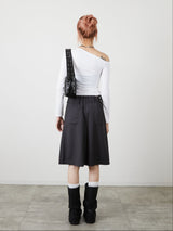 POCKET PLEATS SKIRT / CHARCOAL GRAY