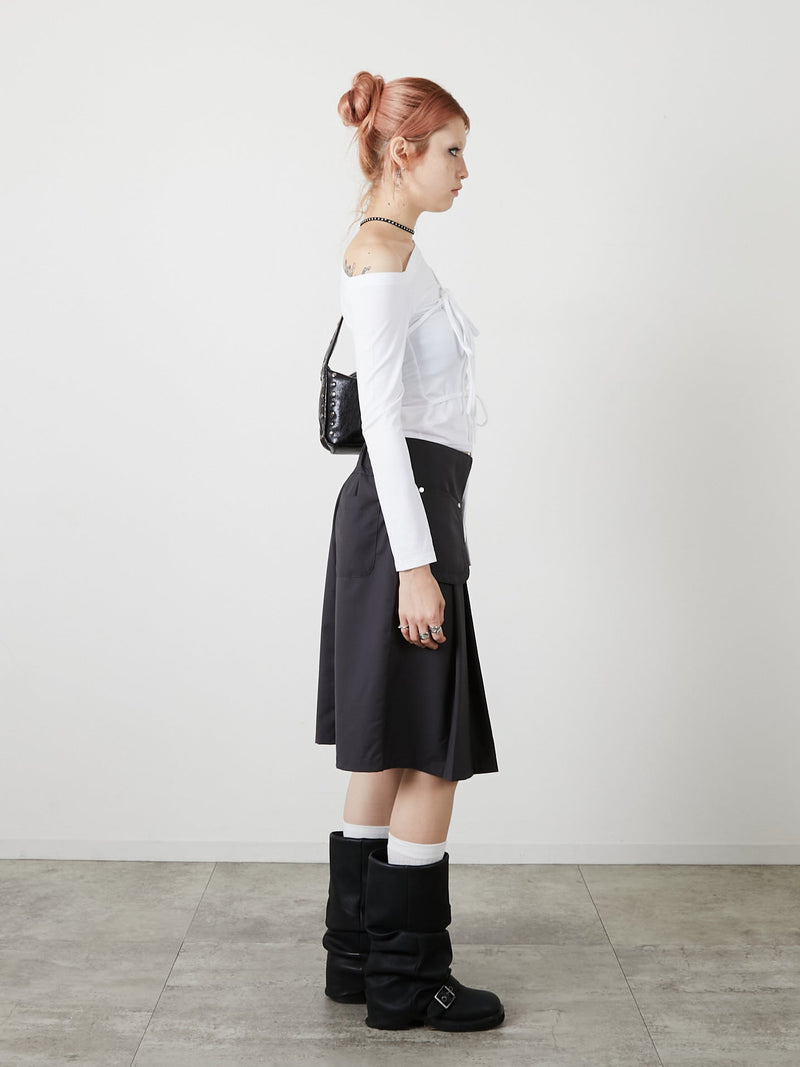 POCKET PLEATS SKIRT / CHARCOAL GRAY