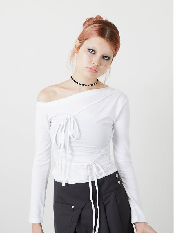 ONE SHOULDER RIBBON TOPS / WHITE