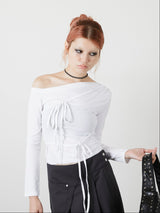 ONE SHOULDER RIBBON TOPS / WHITE