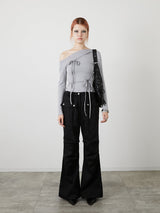 ONE SHOULDER RIBBON TOPS / GRAY