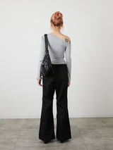 ONE SHOULDER RIBBON TOPS / GRAY