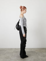 ONE SHOULDER RIBBON TOPS / GRAY