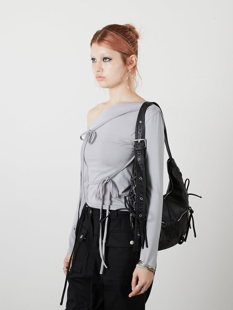 ONE SHOULDER RIBBON TOPS / GRAY