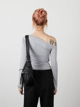 ONE SHOULDER RIBBON TOPS / GRAY