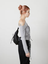 ONE SHOULDER RIBBON TOPS / GRAY